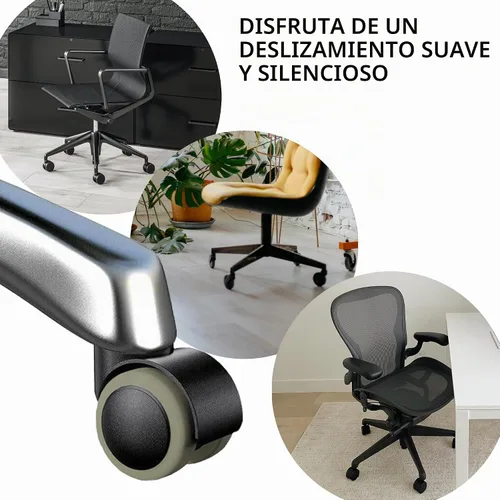 Vista 6 de FOH Juego de 5 ruedas para silla de oficina de 2 pulgadas, vástago de 0.394 in, banda de rodadura de PU