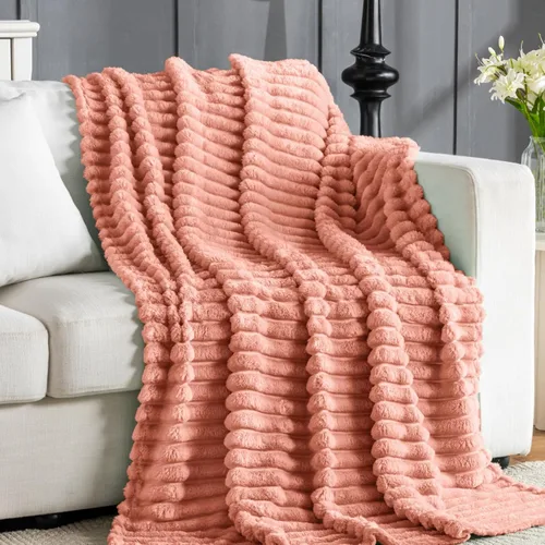 Vista 11 de Manta de Tiro de Piel Sintética Color Hueso para Sofá, Manta Suave y Esponjosa de Burbujas para Cama y Sofá, Manta Gruesa y Cálida de Felpa Difusa