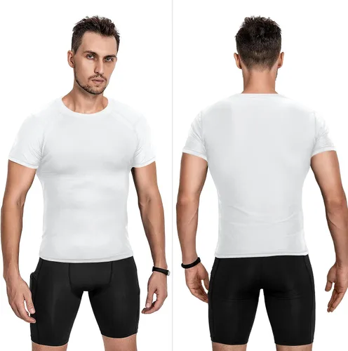 Vista 2 de Niksa Camisetas de compresión para hombre, paquete de 5, camisetas de compresión atlética de manga corta para entrenamiento fresco y seco