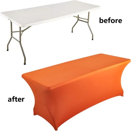 Vista 4 de Mantel FELIZEST de elastano para mesas de 1,8 metros / 1,2 metros, mantel rectangular elástico para mesa plegable Naranja