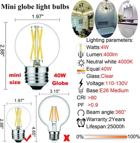 Vista 6 de Paquete de bombilla LED regulable T10 luz diurna 5000K bombilla tubular y bombilla G16.5 Blanco neutro 4000K E26 Bombilla 4 W = 40 W AC120V 400lm