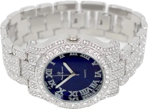Vista 73 de Charles Raymond Bling-ed Out Ultimate Hip Hop Royalty Reloj para hombre con número romano de fácil lectura o indicadores de tiempo de diamantes