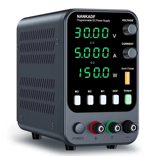 Vista 12 de Fuente de alimentación de banco variable de CC con perilla de codificador, activación/desactivación de salida, carga rápida USB, alarma de Negro