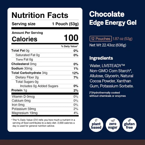 Vista 5 de UCAN Edge Energy Gel Shots, chocolate (12 paquetes de 2 onzas) para correr, entrenamiento, ejercicios, fitness, ciclismo, crossfit Sin azúcar