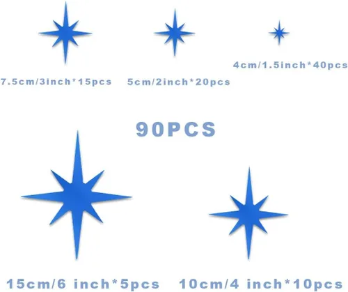 Vista 2 de ELANE 100 calcomanías de pared de espejo acrílico, decoración de estrellas para baño (azul)