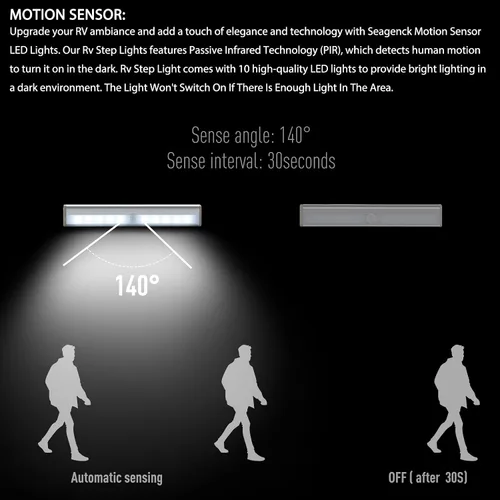 Vista 3 de Seagenck Luces inalámbricas para autocaravanas, barra de luces con sensor de movimiento alimentada por batería, para cámper, remolque, viajes