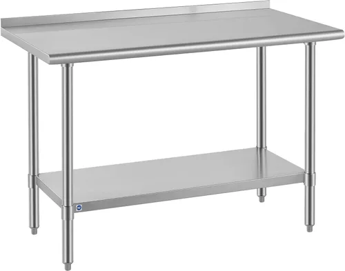 Vista 66 de ROCKPOINT Mesa de acero inoxidable para preparación y trabajo, 14x24 pulgadas; mesa de cocina comercial de metal NSF resistente con estante inferior