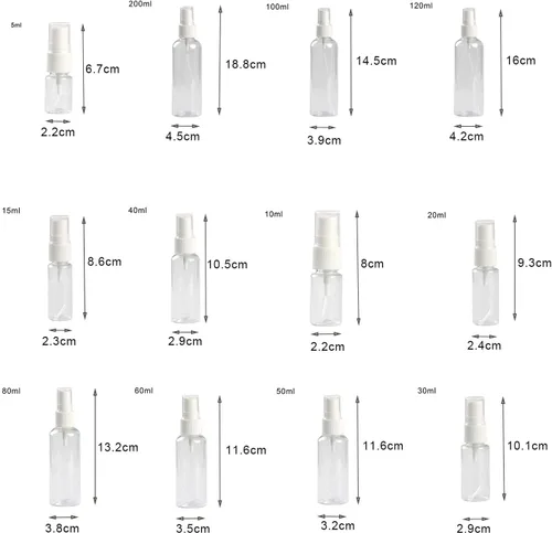 Vista 5 de Botellas de spray vacías Botellas de plástico transparentes portátiles recargables Mini contenedores de líquidos para viajes 0.2 fl oz