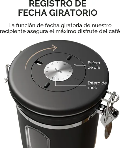 Vista 6 de Veken Recipiente de café con ventana, recipiente hermético de almacenamiento de alimentos de cocina de acero inoxidable con tapas, rastreador