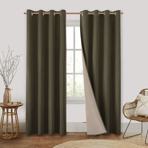 Vista 12 de HOMEIDEAS Cortinas 100% opacas beige de 63 pulgadas de largo, mezcla de lino con textura de oscurecimiento, cortinas con aislamiento térmico