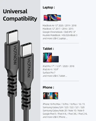 Vista 4 de Cable corto USB C a USB C de 0.5 pies, paquete de 3, cable de carga rápida