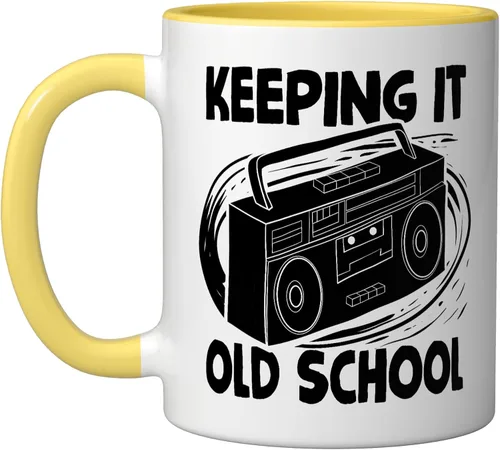 Vista 13 de Keeping It Old School 80s 90s Retro Cassette Radio Taza de cerámica, color negro y blanco