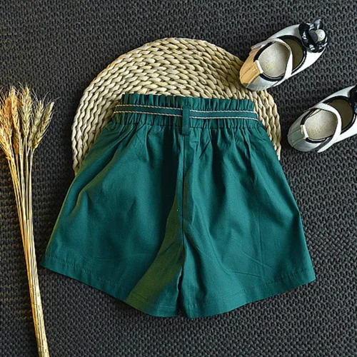 Vista 5 de Conjunto de ropa de verano para bebés y niñas de 2 a 7 años con estampado de flores y pantalones cortos con cinturón