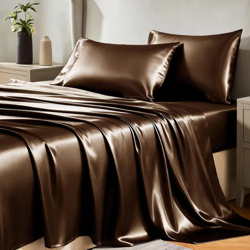 Vista 33 de Juego de sábanas de satén CozyLux de microfibra sedosa con bolsillo profundo, sábana bajera plana y fundas de almohada, suave y suave