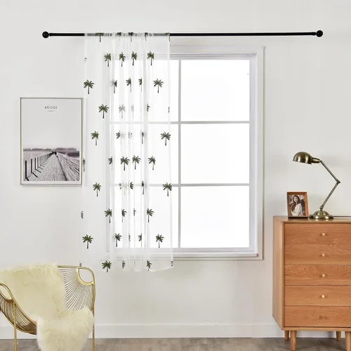 Vista 5 de 1 cortina romana con bolsillo para barra, bordado de árbol de coco para cuarto de bebé, dormitorio, sala de estar, puerta, cocina, baño, decoración