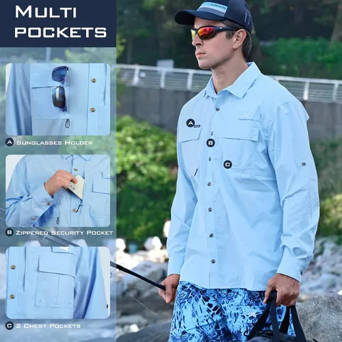 Vista 3 de KastKing ReKon Men's Fishing Shirts Smart Design, UPF 50+ Quick-Dry Breathable, Roll-Up Long Sleeve Button-Down Shirts