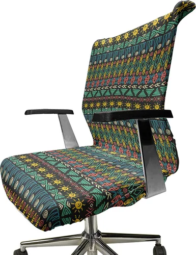 Vista 6 de Lunarable Funda para silla de oficina tribal, diseño azteca, nativo americano, geométrico, simbolismo étnico con espirales de triángulos, elástico