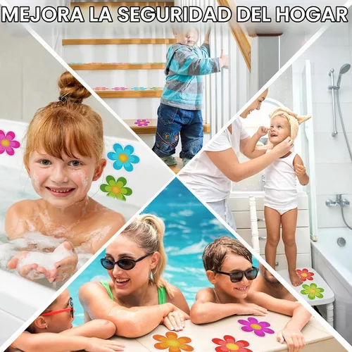 Vista 6 de Secopad 10 calcomanías antideslizantes para bañera de flores con raspador, multicolor