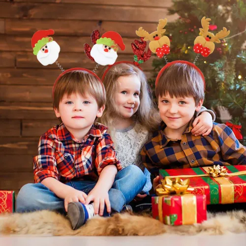 Vista 2 de DINESIL Paquete de 12 diademas de Navidad, lindos toppers de Navidad, árbol de Navidad, reno, muñeco de nieve, para mujeres, hombres, niños, cabina