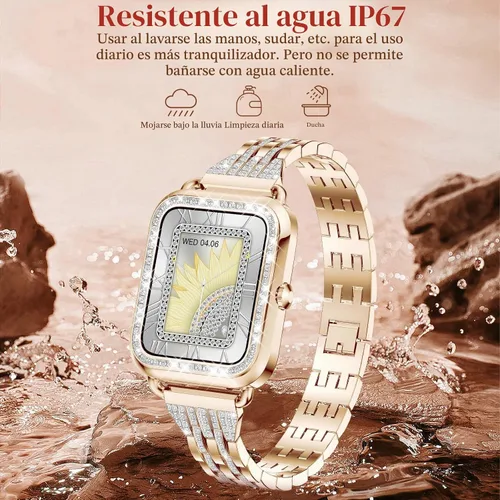 Vista 8 de Relojes inteligentes para mujer con diamantes (respuesta/hacer llamadas), pantalla táctil HD de 1.29 pulgadas, reloj inteligente Android, rastreador