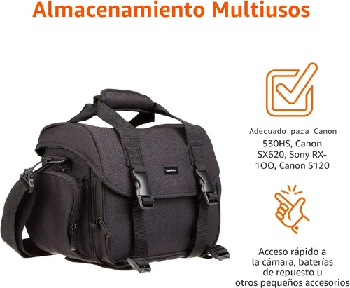 Vista 3 de Amazon Basics Bolsa grande para dispositivos DSLR, negra con interior gris