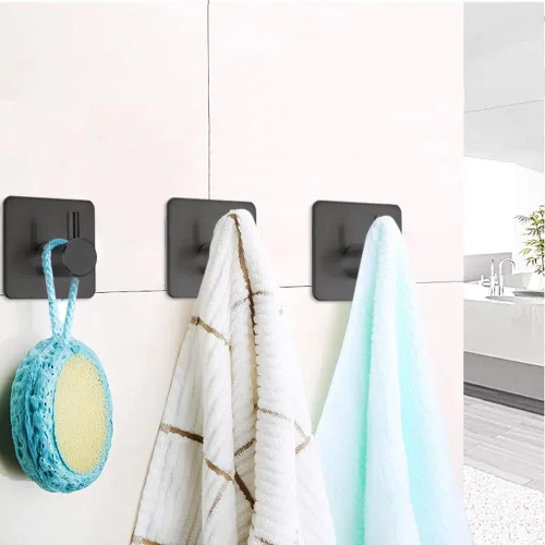 Vista 3 de Fotosnow Ganchos adhesivos negros para toallas, ganchos de pared resistentes para puerta de baño, cocina, paquete de 4