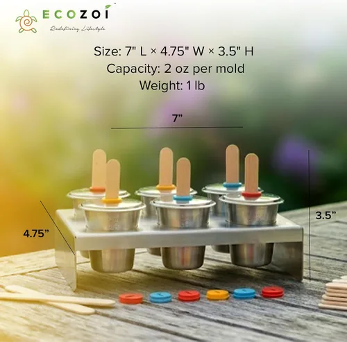 Vista 3 de Moldes y estante de acero inoxidable para paletas – 6 mini máquinas redondas de paletas de hielo + 30 palos de bambú reutilizables + 12 sellos