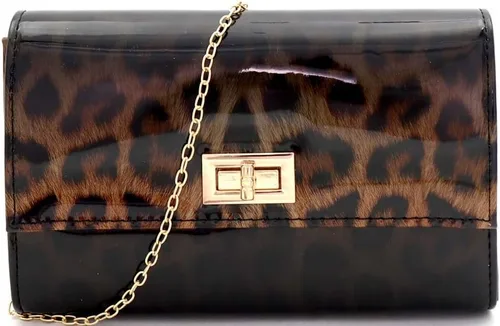 Vista 3 de Trendeology Bolso de mano de piel sintética brillante con estampado de leopardo con correa de cadena