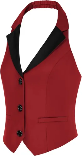 Vista 2 de Belle Poque Chaleco vintage para mujer, con solapa, cuello halter, con botones, con bolsillos