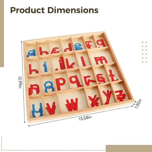 Vista 6 de Bosreroy Moveable Alphabet, Wooden Alphabets with Box and Blanket, for Early Education, Small Cursive Letters, 13.6 X 13.0 X 1 in Set