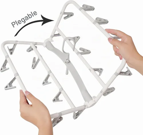 Vista 5 de Foshine Perchas de secado de ropa plegables de plástico con 20 clips de secado (gris claro, rectangular)