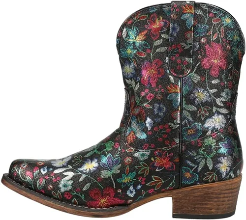 Vista 3 de ROPER Botas casuales de mujer Ingrid con punta triangular floral metálica, tacón bajo de 1-2 pulgadas, tobillo - Multi