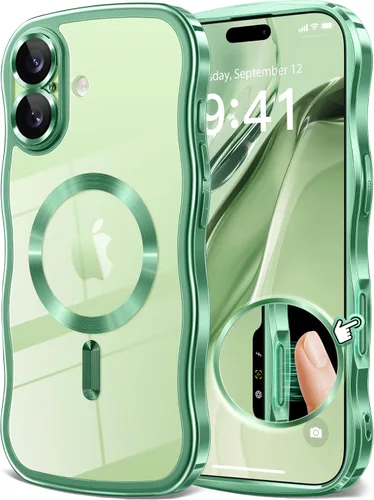 Vista 34 de GVIEWIN Funda para iPhone 16 Pro Compatible con MagSafe, Mejorada [Protección Completa de la Cámara][Marco de Ondas Lindo][Protección de Grado