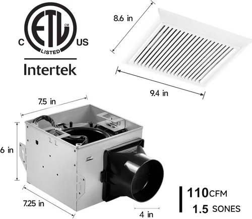 Vista 3 de Extractor de baño 110 CFM, conducto de 4 pulgadas