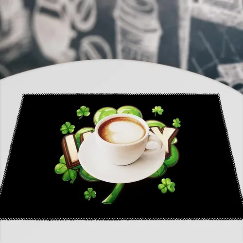 Vista 7 de St. Patrick's Day Shamrock Clover Placemats Set of 6 Resistant Table Mats Washable Place Mats for Dinner Party Table Decoration