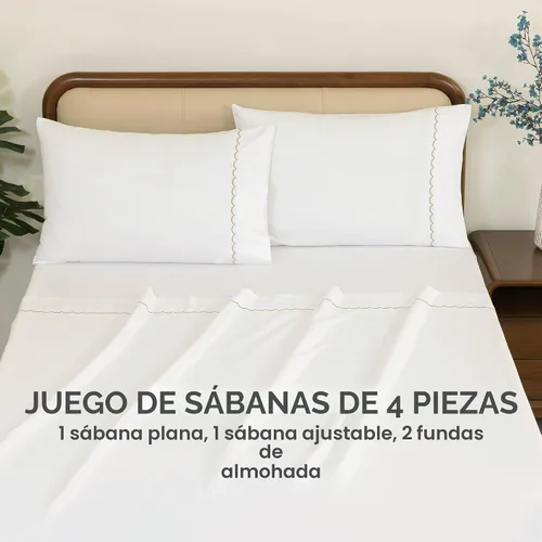 Vista 3 de Dreamology - Juego de sábanas de algodón, 100% algodón bordado de satén Sábanas de cama tamaño Queen, suaves, ligeras y transpirables, bolsillo