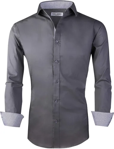 Vista 31 de Alex Vando - Camisa para hombre de manga larga con ajuste regular 06 negro