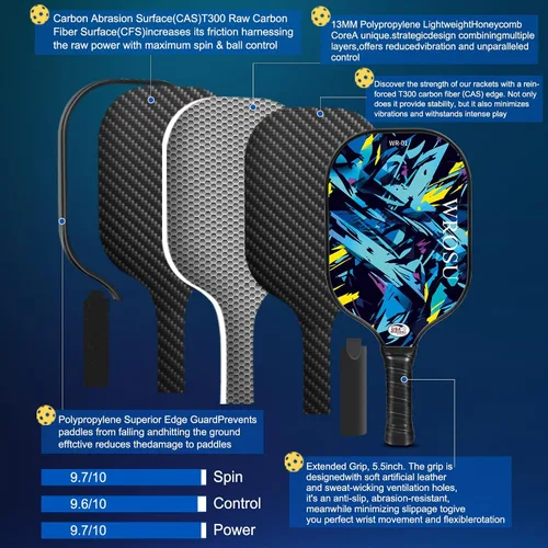 Vista 4 de Carbon Fiber Pickleball Paddles Set of 4 or 2 Rackets,USAPA Approved Pickleballs Equipment with Balls,Bag,Accessories,Carbon Fiber T300 Lightweight