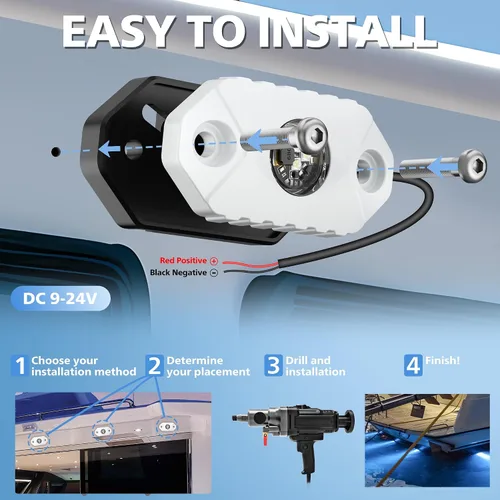 Vista 6 de Luces LED para Interior de Barco, Cubierta Marina Cockpit, Luz de Cortesía, IP68, Impermeable, Iluminación Subacuática para Barco de 9-36V