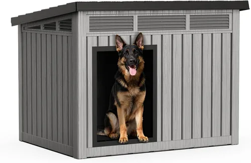 Vista 9 de PatioZen Casa para perros para interiores y exteriores, casa duradera con casa para mascotas resistente a la intemperie para perros pequeños Negro