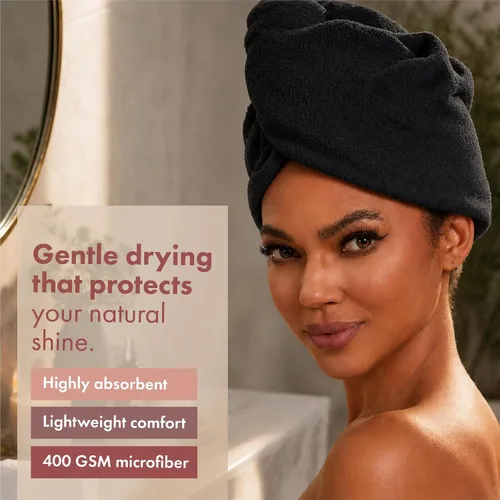 Vista 2 de LUCE Toalla para el cabello para mujer, toalla de microfibra de alta calidad de 400 GSM, antiencrespamiento, altamente absorbente, ajustable, gruesa