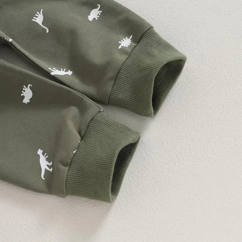 Vista 6 de Thorn Tree Conjunto de ropa de dinosaurio para niños pequeños, sudadera de cuello redondo, suéter de manga larga, pantalones de bolsillo sólido