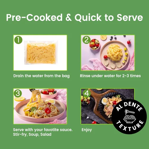 Vista 6 de Hethstia Fideos de Konjac con Fibra de Avena, Fettuccine Shirataki Keto Bajo en Carbohidratos, Pasta de Konjac Sin Gluten, Vegana, Sin Azúcar, Baja