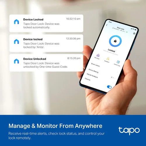 Vista 4 de Tapo - Cerradura inteligente de puerta con cerradura de perilla Wi-Fi - Reconocimiento de huellas dactilares, botones táctiles sin llave y monitoreo