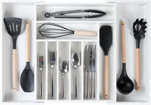 Vista 11 de KitchenEdge Organizador Premium de Cubiertos, Vajilla y Utensilios para Cajones de Cocina, Grado Comercial Apto para Alimentos, Expandible de 10.5 a