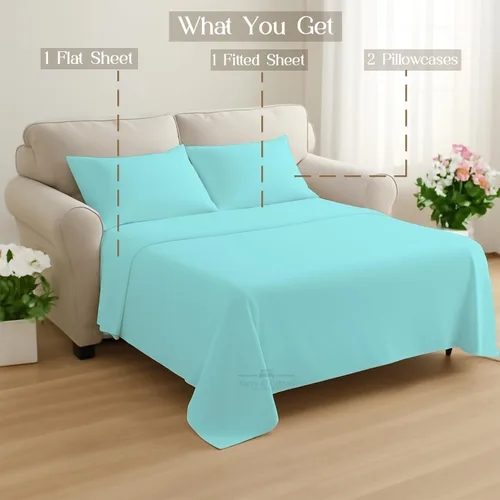 Vista 8 de Juego de sábanas para sofá cama, 100% algodón de 400 hilos, juego de 4 piezas, sábana ajustada con bolsillo profundo, suave, sin arrugas