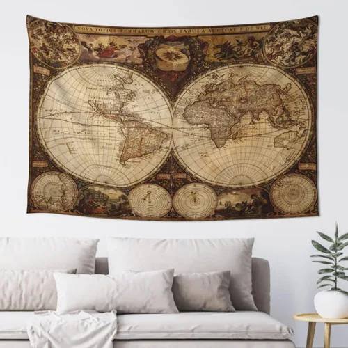 Vista 18 de MOUNDHONG Tapiz negro retro con mapa del mundo para colgar en la pared, tapiz de arte retro para pared, tapices de pared grandes para dormitorio