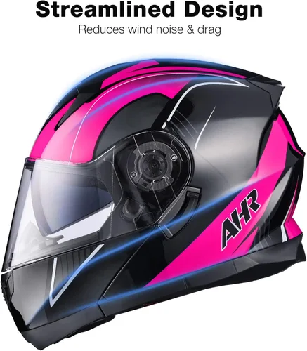 Vista 5 de AHR Casco de motocicleta de doble visera, modular abatible, casco de cara completa, aprobado por DOT, casco AHR Run-M1 y M3 para adultos, motos