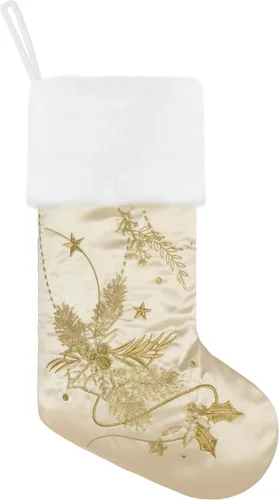 Vista 5 de GEX Medias de Navidad Paquete de 6 para Familia 20" Grandes Lentejuelas Doradas de Seda con Suave Piel Sintética Bordada Decoraciones Clásicas