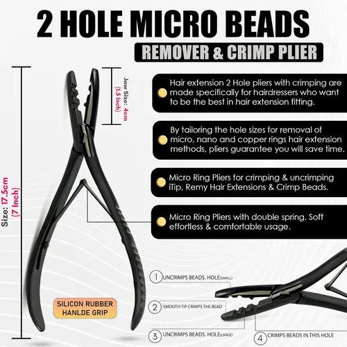 Vista 6 de El kit de herramientas de extensión de cabello incluye 2 alicates de prensado de microeslabones con microperlas, 12 clips de seccionamiento